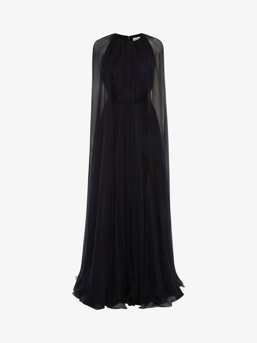 Vestidos Alexander McQueen Cape Sleeve Chiffon Evening Mujer - Azules - Mexico 081-ISLQZA